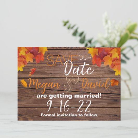 Herfst in liefde sparen de datum save the date (Staand voorkant)