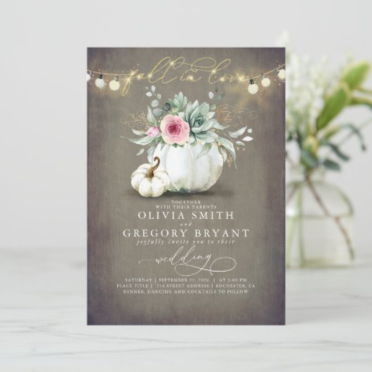 Herfst in liefde Succulent Pompoen Rustiek Roze Br Kaart (Staand voorkant)