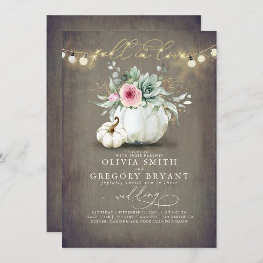 Herfst in liefde Succulent Pompoen Rustiek Roze Br Kaart (Voorkant / Achterkant)