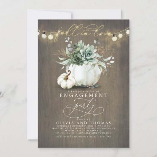 Herfst in Liefde Succulenten Pompoenen Verlovingsf Kaart (Voorkant)