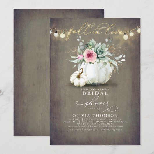 Herfst in Liefde Succulenten Pompoenen Vrijgezelle Kaart (Voorkant / Achterkant)