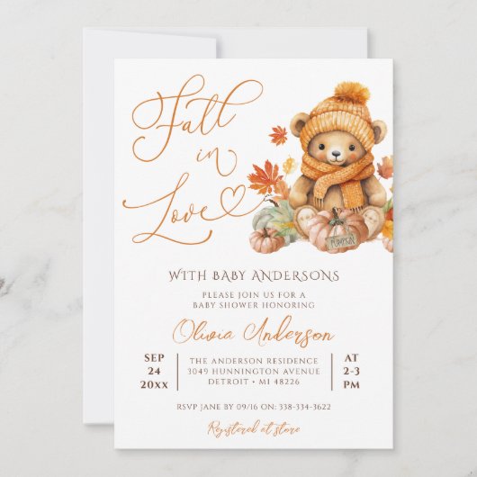 Herfst in Liefde Teddy Bear Baby shower Kaart (Voorkant)