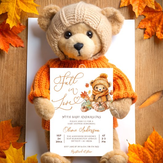 Herfst in Liefde Teddy Bear Baby shower Kaart