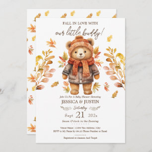 Herfst in liefde Teddy Bear verlaat Baby shower Kaart