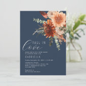 Herfst in liefde terracotta bloemenblauw Vrijgezel Kaart (Staand voorkant)