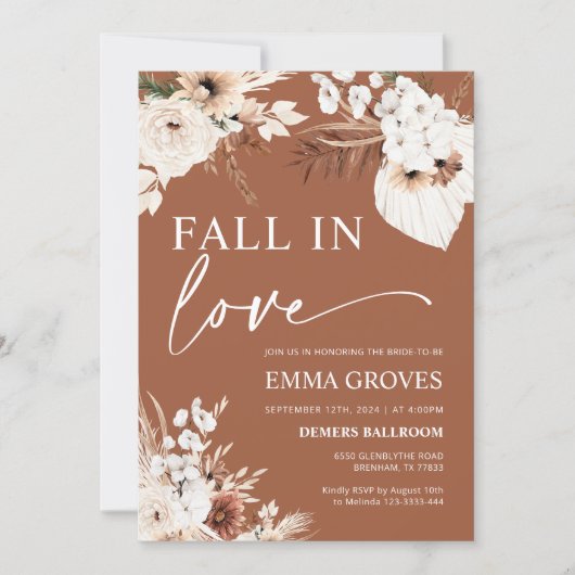 Herfst in Liefde Terracotta Boho Pampas Vrijgezell Kaart (Voorkant)