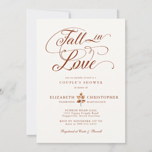 Herfst in liefde terracotta herfstblad paar douche kaart (Voorkant)