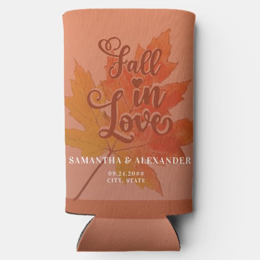 Herfst in Liefde Terracotta Maple Leaf Wedding Fav Seltzer Blikjeskoeler (Achterkant)