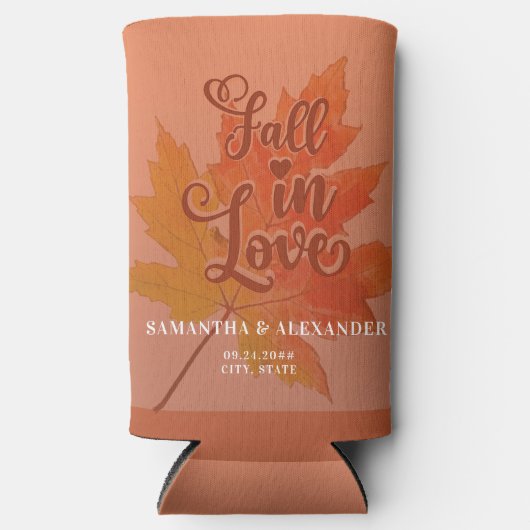 Herfst in Liefde Terracotta Maple Leaf Wedding Fav Seltzer Blikjeskoeler (Voorkant)