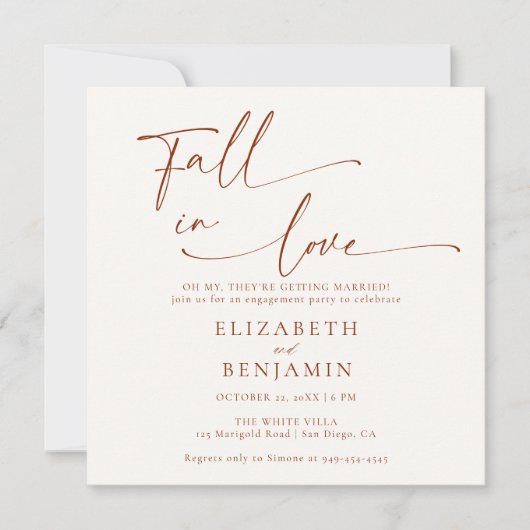 Herfst in Liefde Terracotta Minimal Engagement Par Kaart (Voorkant)
