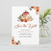 Herfst in liefde Terracotta pompoen bruiloft Save The Date (Staand voorkant)