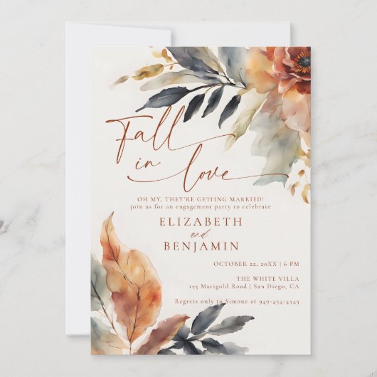 Herfst in liefde Terracotta verlaat verlovingsfees Kaart (Voorkant)
