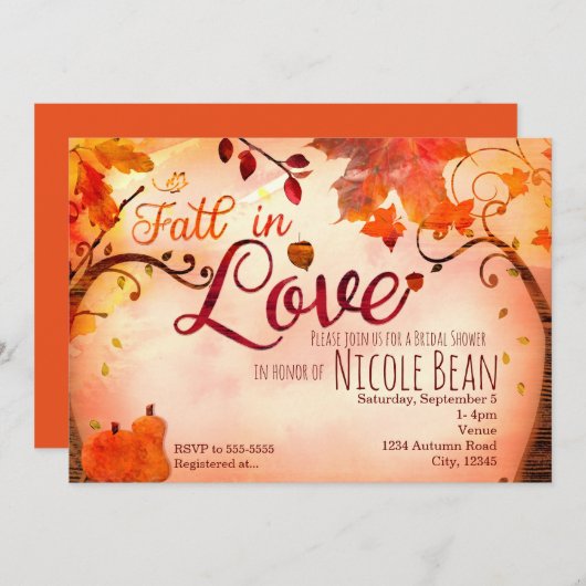 HERFST IN LIEFDE Uitnodigingen voor herfstbruidsdo (Voorkant / Achterkant)