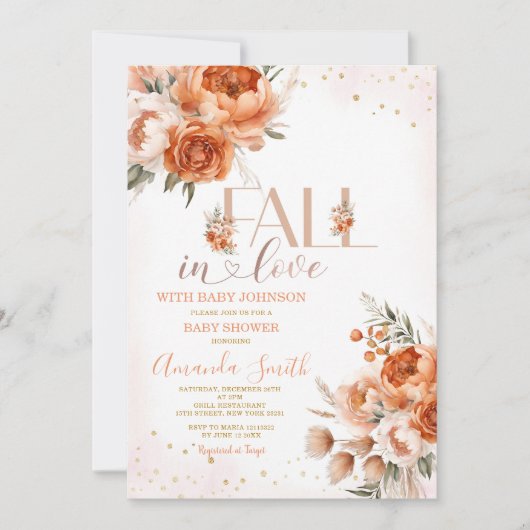 Herfst In Liefde Verbrand Sinaasappel Bloemen Baby Kaart (Voorkant)
