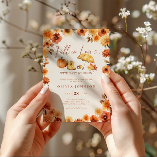 Herfst in Liefde Verbrand Sinaasappel Bloemen Baby Kaart