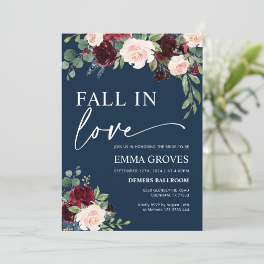 Herfst in Liefde Vrijgezellenfeest Navy Bourgondië Kaart (Staand voorkant)