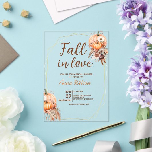 Herfst in Liefde Vrijgezellenfeest Pampas Grass Fl Acryl Uitnodigingen (Insitu (Huwelijk))