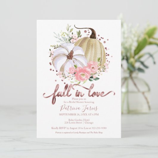 Herfst In Liefde Vrijgezellenfeest Pompoen Bloemen Kaart (Staand voorkant)