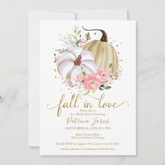 Herfst In Liefde Vrijgezellenfeest Pompoen Bloemen Kaart (Voorkant)