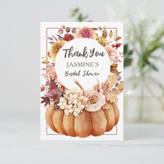 Herfst in Liefde Vrijgezellenfeest Pompoen Dank je Bedankkaart (Staand voorkant)