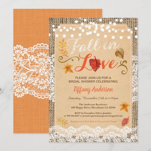 Herfst in liefde vrijgezellenfeest rustieke burlap kaart (Voorkant / Achterkant)