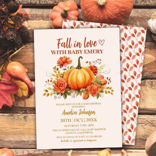 Herfst in liefde waterverf bloemenpompoen baby sho kaart