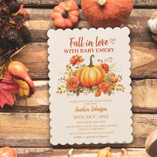 Herfst in liefde waterverf bloemenpompoen baby sho kaart