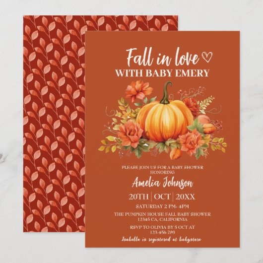 Herfst in liefde waterverf bloemenpompoen baby sho kaart (Voorkant / Achterkant)