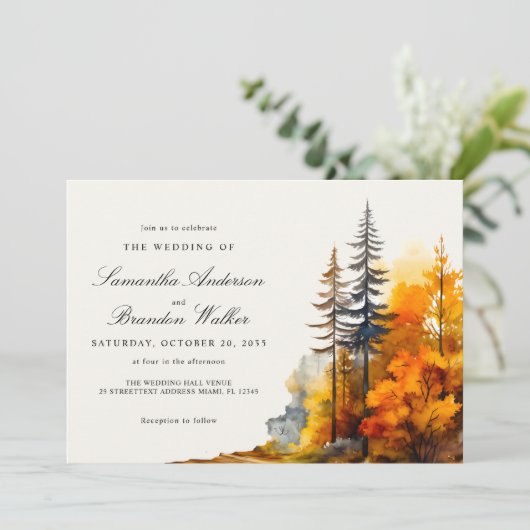 Herfst in liefde waterverf herfst Bos Uitnodiging (Staand voorkant)
