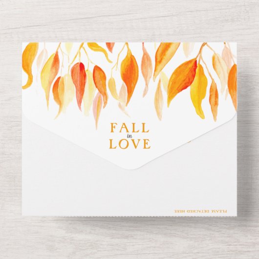 Herfst in liefde waterverf herfstbladeren bruiloft all in one uitnodiging (Achterkant)