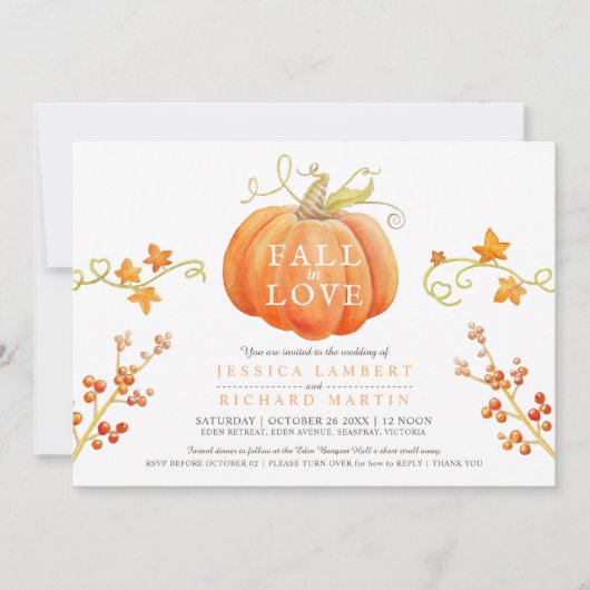 Herfst in liefde waterverf pompoen herfst QR bruil Kaart (Voorkant)