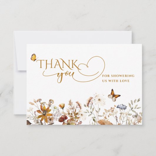 Herfst in Liefde Waterverf Wildflower Baby shower Bedankkaart (Voorkant)