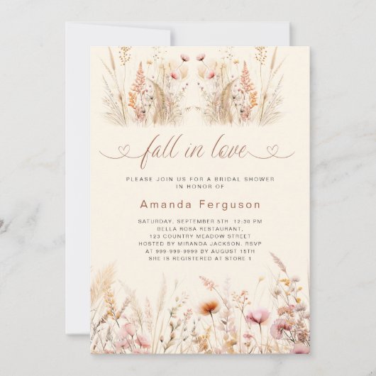 Herfst in liefde Wildbloemen Beige Boho Vrijgezell Kaart (Voorkant)