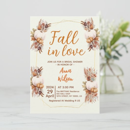 herfst in liefde wit pompoen pampas vrijgezellenfe kaart (Staand voorkant)