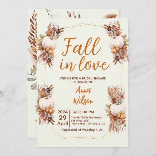 herfst in liefde wit pompoen pampas vrijgezellenfe kaart (Voorkant / Achterkant)