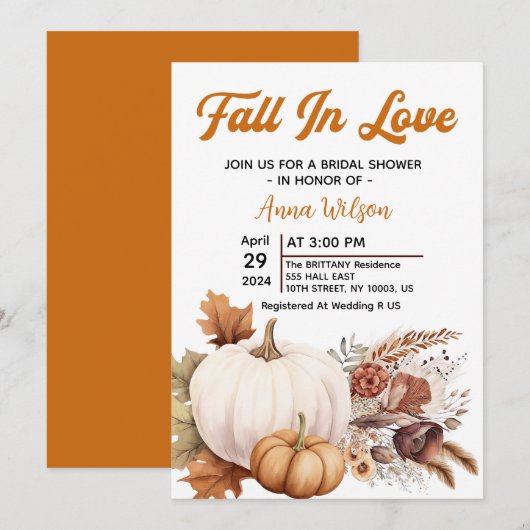 herfst in liefde wit pompoen pampas vrijgezellenfe kaart (Voorkant / Achterkant)