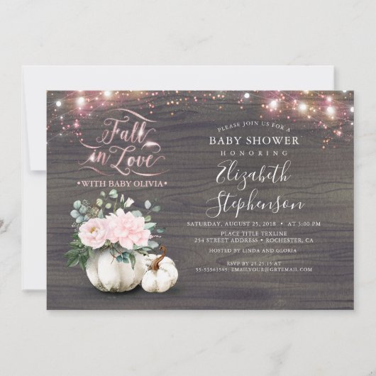 Herfst in Liefde Wit Pompoen Rustiek Baby shower I Kaart (Voorkant)