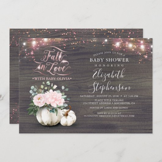 Herfst in Liefde Wit Pompoen Rustiek Baby shower I Kaart (Voorkant / Achterkant)