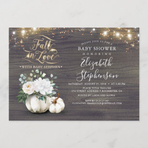 Herfst in liefde wit pompoen rustiek Baby shower Kaart