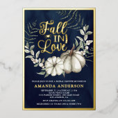 Herfst in Liefde Wit Pompoen Sage Navy Vrijgezelle Folie Uitnodiging (Voorkant)