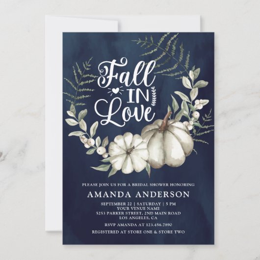 Herfst in Liefde Wit Pompoen Sage Navy Vrijgezelle Kaart (Voorkant)