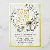 Herfst in Liefde Wit Pompoen Sage Vrijgezellenfees Folie Uitnodiging (Voorkant)