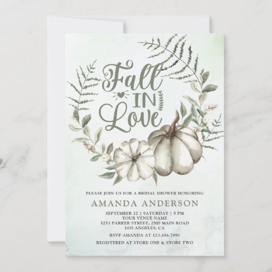 Herfst in Liefde Wit Pompoen Sage Vrijgezellenfees Kaart (Voorkant)