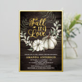 Herfst in Liefde Witte Pompoen Sage Wood Vrijgezel Folie Uitnodiging (Staand Voorkant)