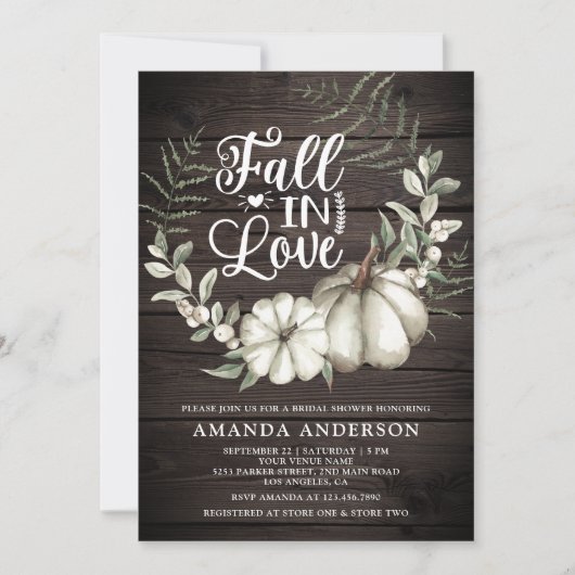 Herfst in Liefde Witte Pompoen Sage Wood Vrijgezel Kaart (Voorkant)