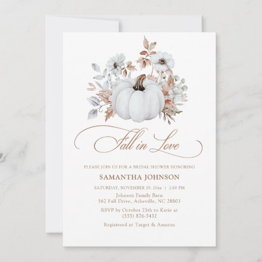 Herfst in Liefde Witte Pompoen Vrijgezellenfeest Kaart (Voorkant)