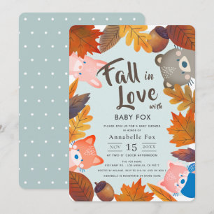 Herfst in Liefde Woodland Dieren Blauw Baby shower Kaart