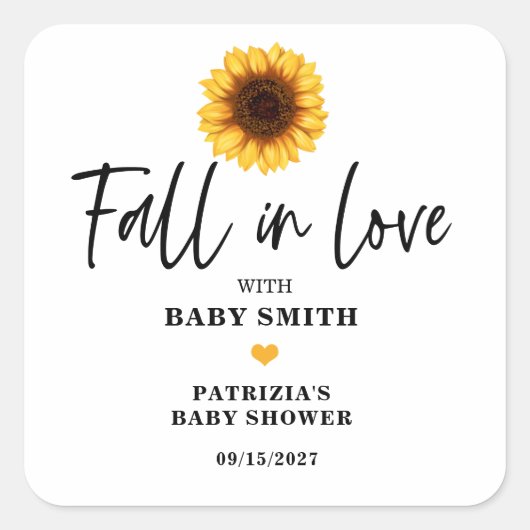 Herfst in Liefde Zonnebloem Baby shower Vierkante Sticker (Voorkant)