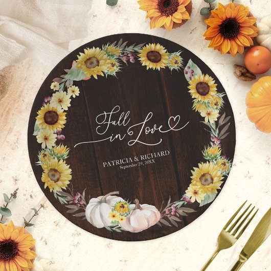 Herfst in Liefde Zonnebloem Pompoen bruiloft Papieren Bordje