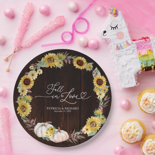 Herfst in Liefde Zonnebloem Pompoen bruiloft Papieren Bordje (Feest)